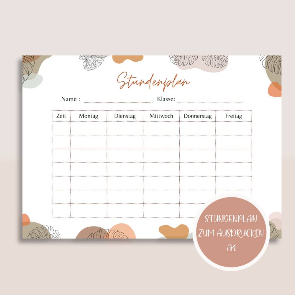 Stundenplan zum Ausdrucken A4 | Planer&Listen Printables