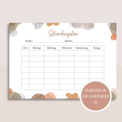 Stundenplan zum Ausdrucken A4 | Planer&Listen Printables
