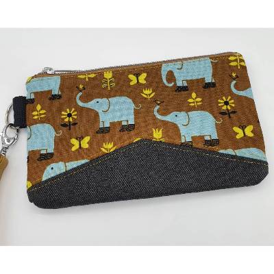 Täschchen Vari Pouch mit Handschlaufe Canvas Elefanten ocker/anthrazit 