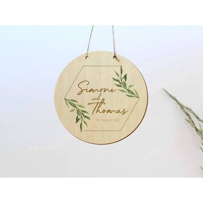 Türschild Wanddekoration personalisiertes Bild rund Holz Greenery Hexagon