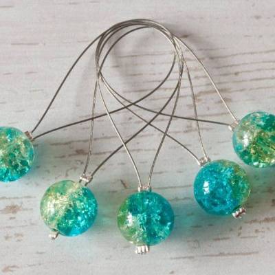 5 Maschenmarkierer: Crackle ~ gelb - grün - blau ~ 10mm