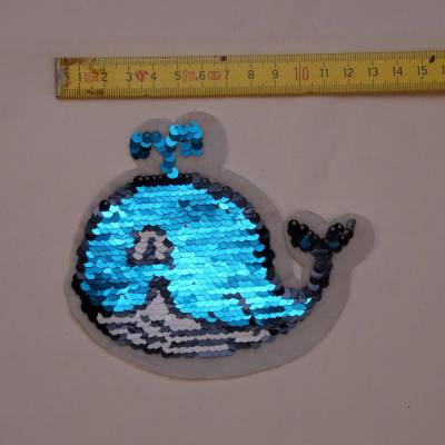 Wendepailletten Aufnäher Wal maritim Applikation Patch Pailletten 10x12cm