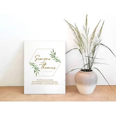 Wandbild Willkommensschild Greenery Hexagon