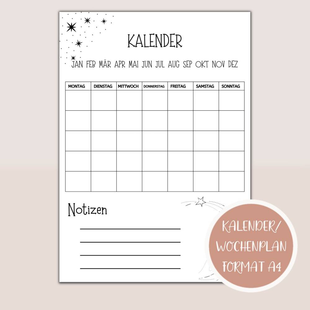 Kalender Jahresansicht, Monatsplan zum Ausdrucken Bild 1