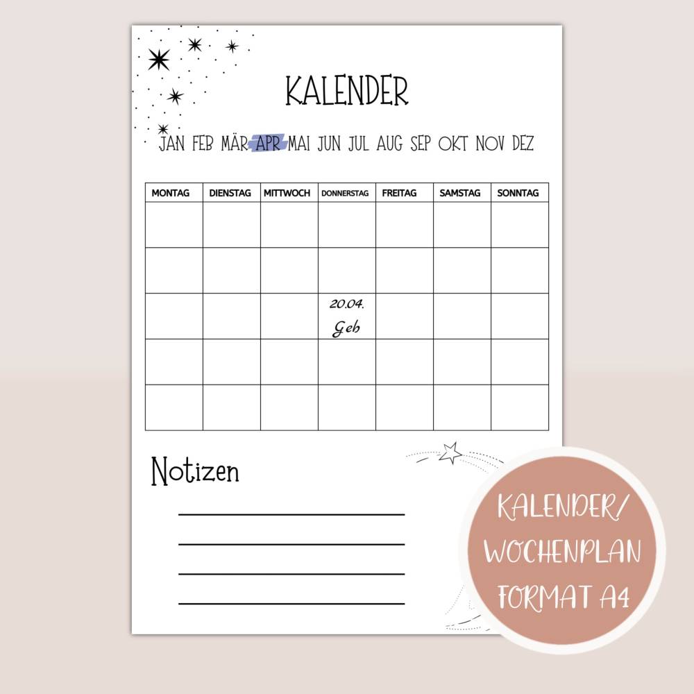 Kalender Jahresansicht, Monatsplan zum Ausdrucken Bild 2