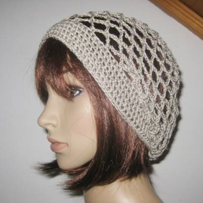 Mütze, beige-grau glänzend, Sommermütze, Beanie