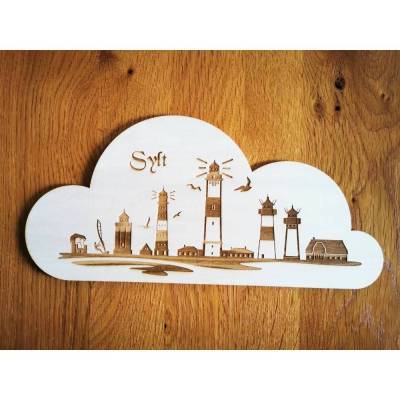 Holzbild als Traumwolke "Urlaubsziel" (Nordsee, Sylt, St. Peter Ording, New York, Paris, London) als Wanddekorat