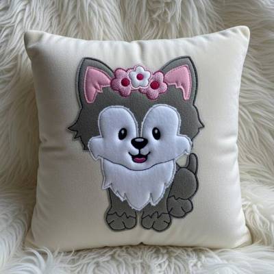 Stickdatei Doodle Wolf Girl / Hund Husky Applikation    Set 732 Maschinenstickerei