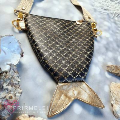 Edle Umhängetasche Mermaid schwarz/gold