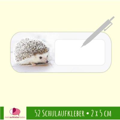 52 Schulaufkleber | Tierfotos - Igel - 2 x 5 cm - blanko zum Selbstbeschriften