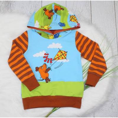 Herbstmaus Hoodie aus French Terry Die Sendung mit der Maus Pullover Panel Bild Drachen ab Gr. 92