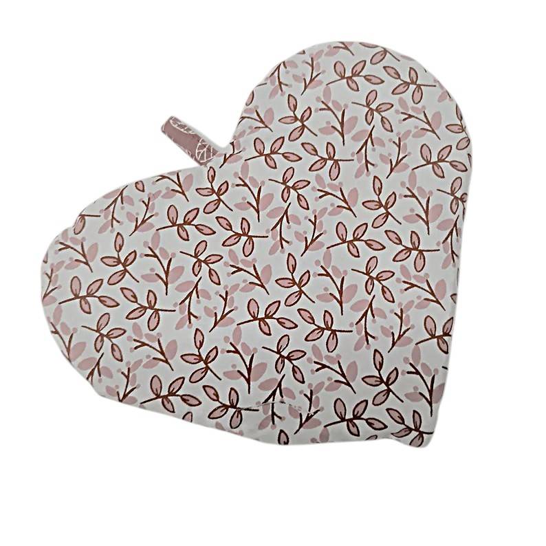 Herz Ofenhandschuh aus Baumwolle – Topfhandschuh & Topflappen mit Blättermuster, Geschenkidee