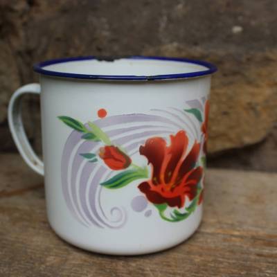 Milchtopf Topf Kochtopf Emailletopf Blumen Dekor Bumpers Harvest Küche Vintage