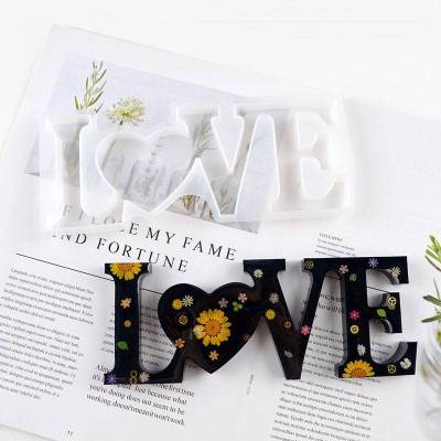 Silikon Gießform LOVE Schriftzug mit Herz Resin Epoxid Harz Form 21,3x8,8cm, DIY