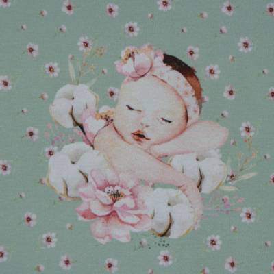 Jersey Panel Baby Newborn Neugeboren mint rosa Blumen Stenzo Digital 75 x 150 cm 