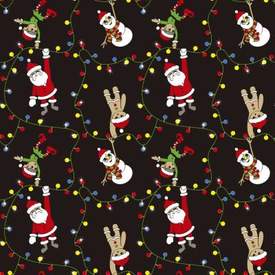 Weihnachtsstoffe Baumwolle Meterware – Lichterkette Nikolaus Schneemann Elfen Lebkuchenmann – Webware Schwarz Bunt