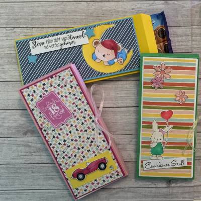 Geschenkverpackung für eine Tafel Schokolade mit integrierter Grußkarte, Gutschein, Geburtstag, Goodie, Handarbeit