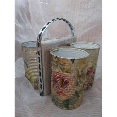 Besteckhalter Stiftehalter Aufbewahrung ♥ * Rosengarten * Shabby Chic aus Holz und Konservendosen