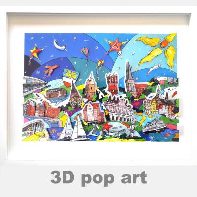 Rostock 3D pop art bild ostsee skyline personalisierbar fine art limited edition 3D mixed media geschenk