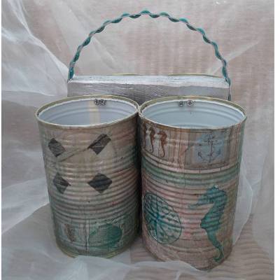 Besteckhalter Stiftehalter Aufbewahrung ♥ * Ocean * Shabby Chic aus Holz und Konservendosen