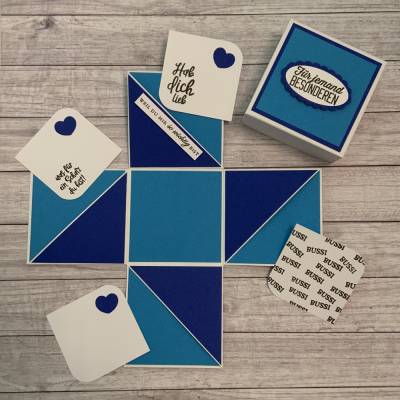 Explosionsbox / Geschenkverpackung „eine Geschenkidee für Männer & Frauen zum Geburtstag“, Handarbeit, Stampin’Up 