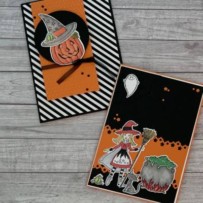 Grußkarten / Glückwunschkarten zu Halloween, „Hexe oder Kürbis gratulieren zum Geburtstag“, Handarbeit, Stampin’Up!