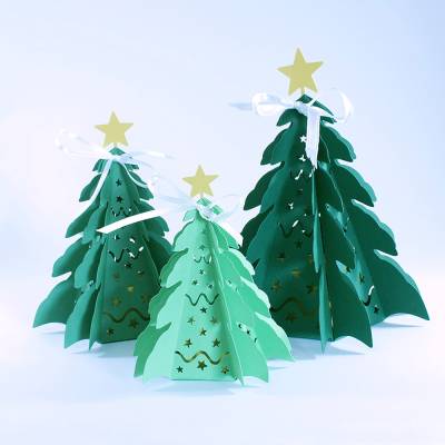 SVG Plotterdatei Weihnachtsgeschenk, Tannenbaum 3D Papier zum Befüllen Weihnachts-Verpackung, Dekoration Adventskalender