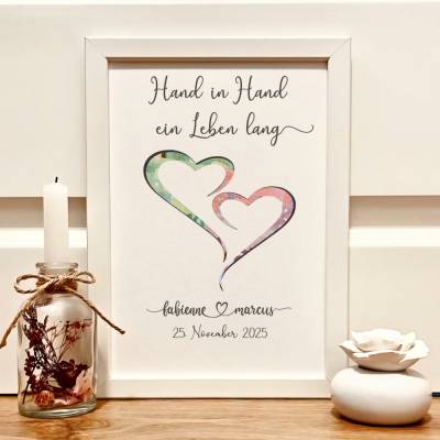 Hand in Hand ein Leben lang – Personalisiertes Geldgeschenk im Bilderrahmen zur Hochzeit