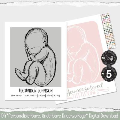 Personalisiertes Poster • Geschenk zur Geburt • Druckbares Kinderzimmer Bild | 5 | 1002