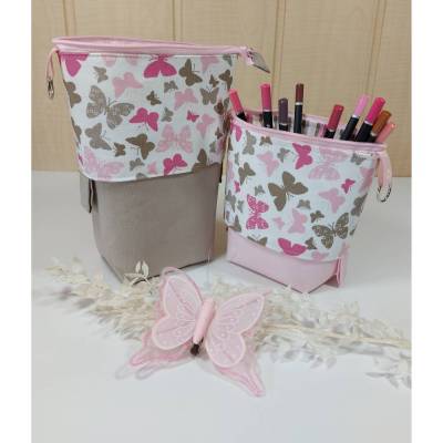 Popup-Mäppchen, Stiftemäppchen, Pencilcase - Schmetterlinge taupe