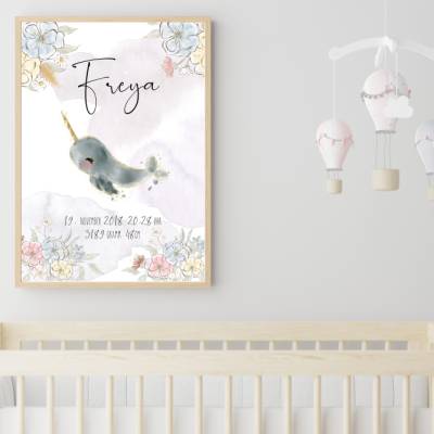 Geburtstafel - Geburtsposter *Narwal (1) * A4