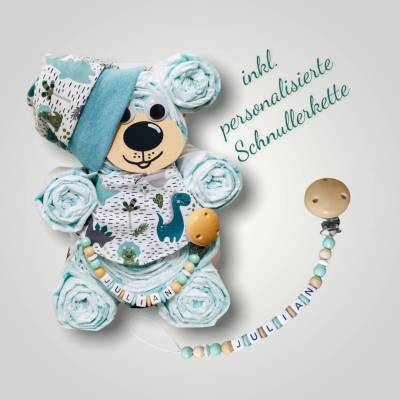 Windelbär, Geburtsgeschenk, Windeltorte - besonderes Geschenk zur Geburt - personalisierte Schnullerkette