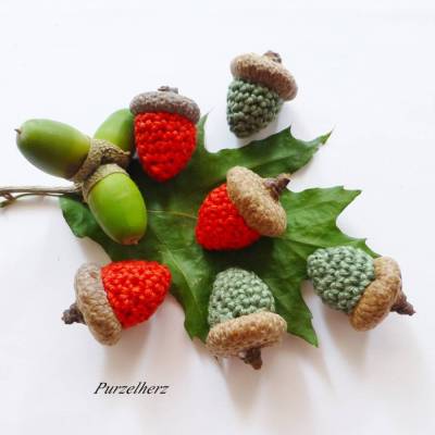 6 gehäkelte Eicheln zur Tisch- oder Streudekoration - Weihnachten,Herbst,Naturkappen