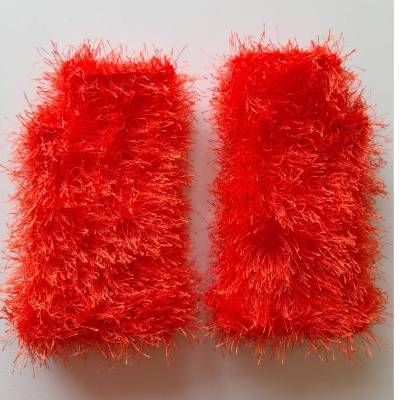 Pulswärmer, Armstulpen, fingerlose Handschuhe, aus Fransengarn gestrickt, orange