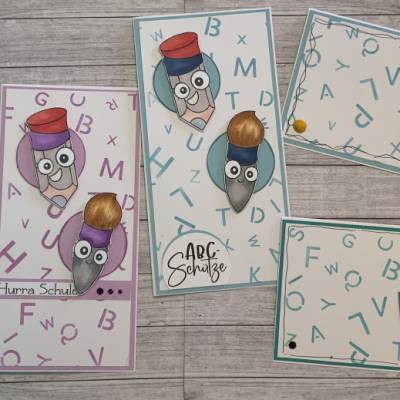 Glückwunschkarten zum Schulanfang, „Stift & Pinsel zur Einschulung“, Einschulung Grußkarten Einschulungskarten Schulkind