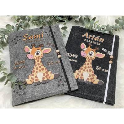 U Heft Hülle Filz mit Namen | Impfpass Giraffe | untersuchungsheft hülle Geschenk Geburt | Junge Mädchen taufe