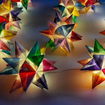  Origami Bastelset Bascetta 10 Sterne transparent/kunterbunt 5,0 cm x 5,0 cm