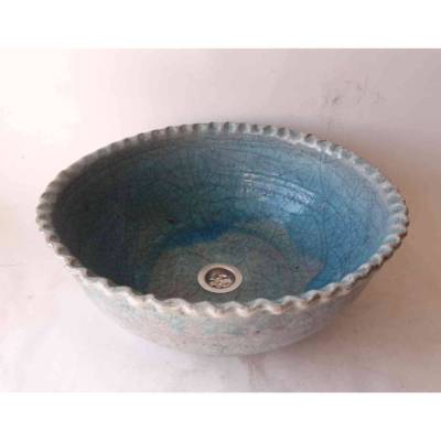 Waschbecken Oval / Raku / Antik Seladon  Ø 41/38 cm Höhe 16 cm