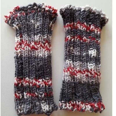 Pulswärmer, Armstulpen, fingerlose Handschuhe, gestrickt, grau