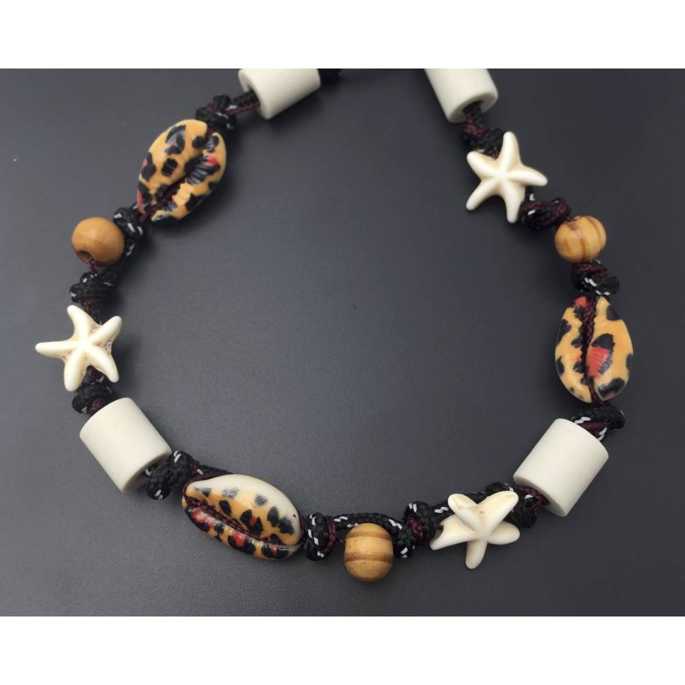 EM Keramik Halsband, Halskette, Schmuckband, Armband fr Hund und Mensch -  Kauri Muschel Wild Leo