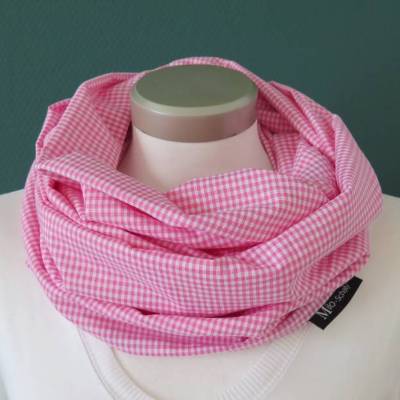 leichter Loop Schal Vichy Karo rosa weiß Damen Baumwolle 