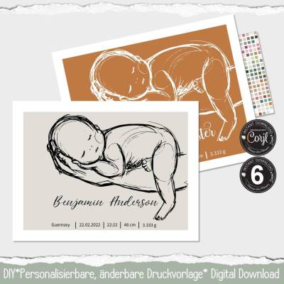 Geschenk zur Geburt Babyzimmer Poster mit Namen • Druckbares Kinderzimmer Bild | 6 | 1002