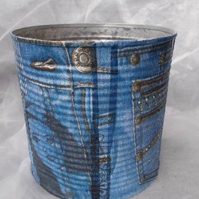 Blumentopf Übertopf Tischeimer Geldgeschenk  Jeans Serviettentechnik