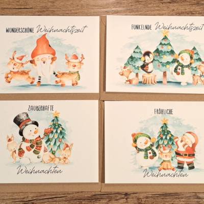Weihnachtskarten Set, Grußkarten Weihnachten, Geschenkkarten Nikolaus, Weihnachtspost