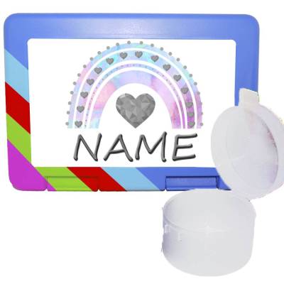 Lunchbox / Brotzeitbox / Brotdose mit separater Obstdose Pastell Regenbogen mit Name / personalisierbar