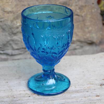 antiker Fußbecher Pokal türkis Pressglas Jugendstil um 1900