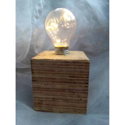 Tischlampe Dekolampe Glühbirme Lampe  *Glühlampe Stripes* aus einem Palettenklotz und alten Glübirne mit LEDs