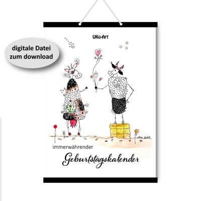 immerwährender Geburtstagskalender zum Selbstausdruck, DIN A4 im Format jpg hochauflösend, 13 Blatt Kalender zeitlos