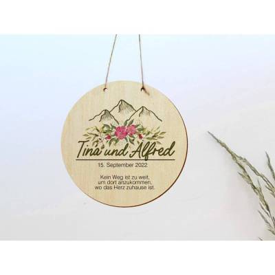 Türschild Wanddekoration personalisiertes Bild rund Holz Bergliebe