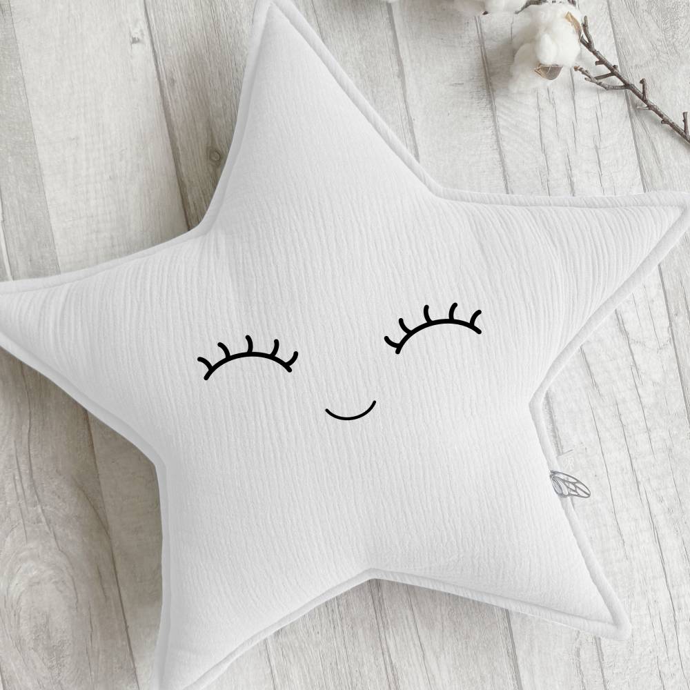 Sternkissen aus Musselin | Weiß | mit Namen und Smiley personalisiert Bild 2